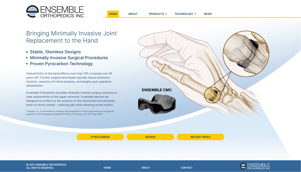 Ensemble Orthopedics homepage screenshot