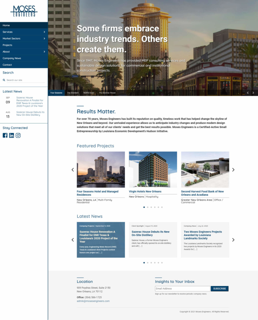 Moses Engineers homepage screenshot