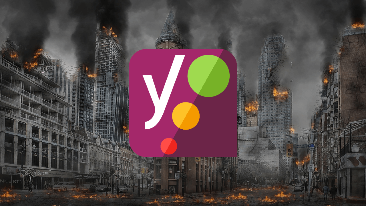 Yoast logo on destroyed city